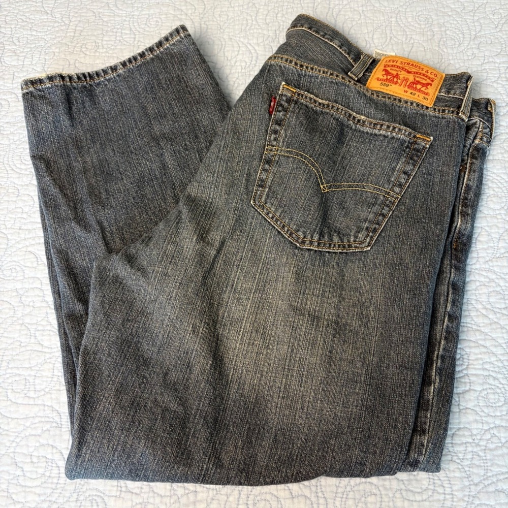 Levis 559 Relaxed Straight Jeans Mens 42x30 Dark Wash Blue Denim 00559-2765